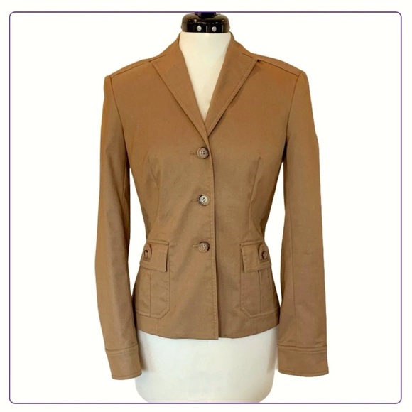 Vintage late 90s BCBG Max Azria tan button front Jacket lined stretch women’s 2 - Picture 1 of 7